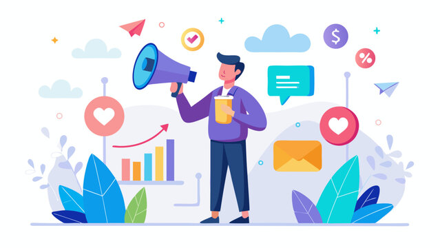 Man with megaphone promoting business growth and sales