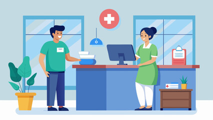 Healthcare staff at hospital reception desk illustration