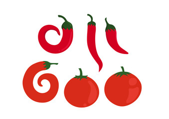 red chile ant tomato vector art illustration. Simple red hot chile icon set element.