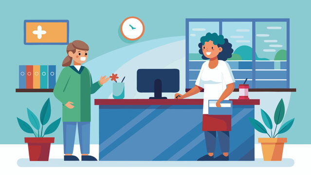 Illustration of two people in a doctor's office scene