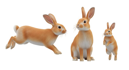 Obraz premium Three adorable rabbits in various poses against a stark black studio background