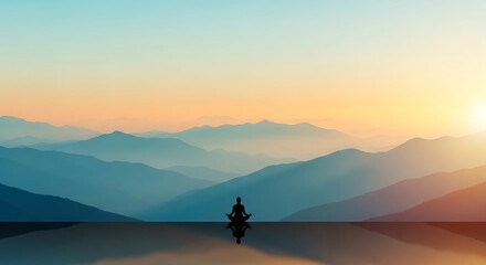 Fototapeta premium Serene mountain landscape with a person meditating