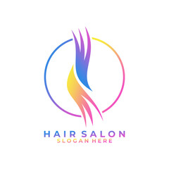 Hair Salon logo design vector template. Simple Hair beauty with hair and circle line logo design
