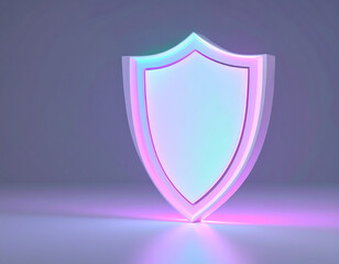 Minimalist 3D Shield Icon with Neon Pink and Cyan Lights