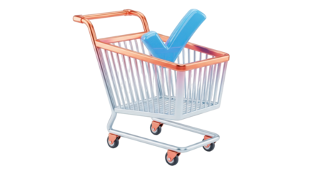 3D Shopping Cart with Blue Check Mark on Transparent Background trolley basket isolated on a transparent background