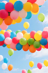 Vivid color Cute balloons on sky background. Parties. Event. happy. fun. sunny day
