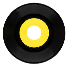 Classic 45rpm vinyl record with yellow label, perfect for music, retro, and vintage themes. isolated on white or transparent background. PNG