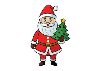 Santa Claus Holding a Christmas Tree Illustration on White background