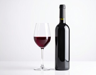 Elegant Bottle of Red Wine with Glass on Minimalist Background
