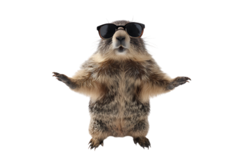 Groundhog wearing sunglasses, fun and quirky.