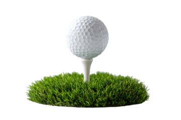 Golf ball on tee against black, ready for the first drive.