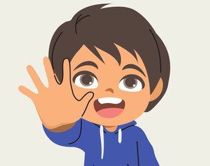 Obraz premium Cartoon illustration of a cute baby boy showing his palm hand with five fingers. Drawing for checklists, tips, childhood learning, educational materials and parenting concepts