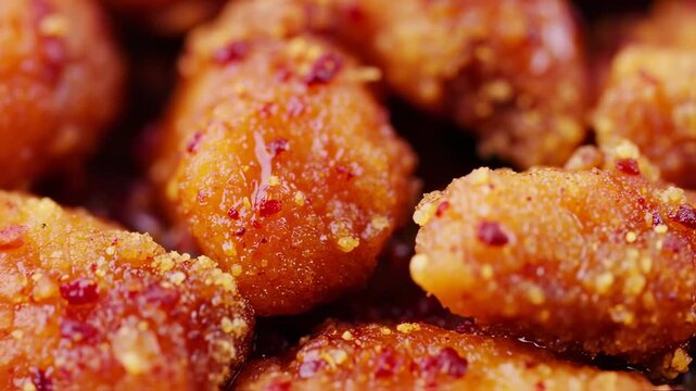 Spicy Candied Nuts Macro Closeup with Food Texture, and Snack.