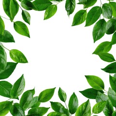 Fototapeta premium Fresh green leaves frame on white