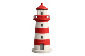 Red and white lighthouse standing tall on transparent background