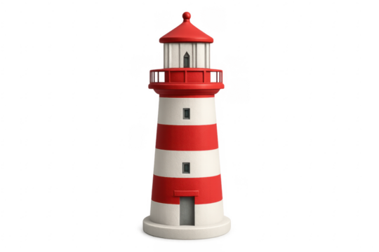Red and white lighthouse standing tall on transparent background