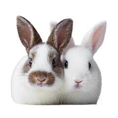 Obraz premium Close Up View Of Two Fluffy Young Rabbits One White And One Brown And White Against A Transparent Background