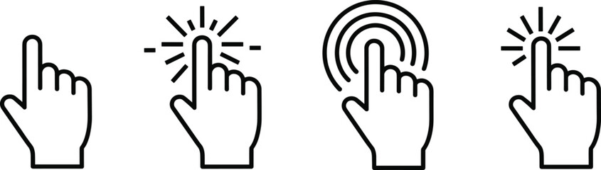 Touch gesture icon set featuring tap, press, and activation symbols for touchscreen, mobile, and user interface design projects