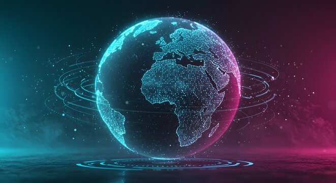 Metaverse digital world cyber space 3D rendering background, neon colorful global world in cyber space, future energy power technology and internet connection concept