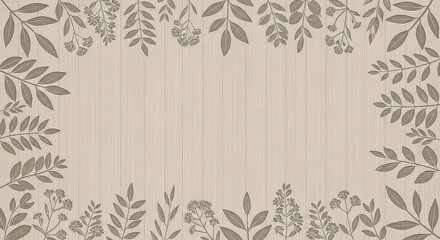 Beige Floral Frame On Wood Texture