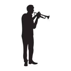 Silhouette of trumpet player musician performing jazz music concert band stand out vector illustration