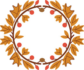Autumn Fall Motifs Illustration. Maple Leaf Autumn Design. Fall Wreath Seasonal Artwork. Autumn Leaves Graphic. Fall Harvest Nature Illustration. Warm Palette Autumn Design. Fall Season Decorative