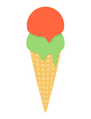 アイスクリーム　コーン　アイス　イラスト（オレンジ　抹茶）