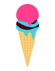 アイスクリーム　コーン　アイス　イラスト（ チョコレート　ストロベリー　ミント）