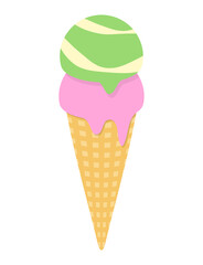 アイスクリーム　コーン　アイス　イラスト（ バニラ　抹茶　ストロベリー）