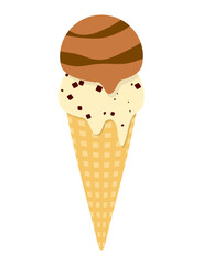 アイスクリーム　コーン　アイス　イラスト（ バニラ　チョコレート　コーヒー）