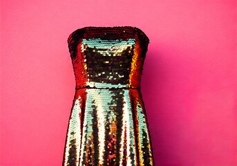 Sparkling Strapless Sequin Dress on a Vibrant Pink Background