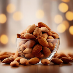 Almond in a bowl on transparent background.Collection of delicious almonds isolated on a transparent background. The concept of delicious and healthy food.