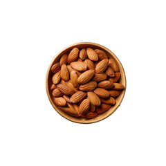Almond in a bowl on transparent background.Collection of delicious almonds isolated on a transparent background. The concept of delicious and healthy food.