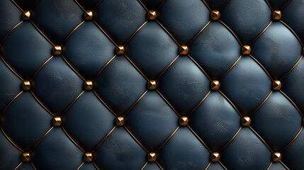 Dark blue tufted quilted fabric texture with gold accents.