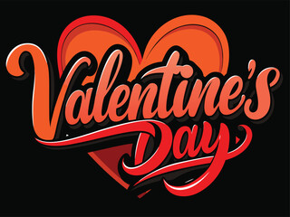 Valentine's Day red and orange heart calligraphy with black outline on black background Valentines Day  EPS vector file download