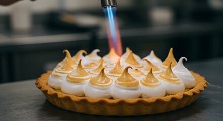 Chef Using Torch to Caramelize Lemon Meringue Tart