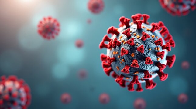 Microscopic virus particles blue red image