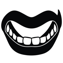 Black Silhouette of a Smiling Mouth with Many Square White Teeth smile lips