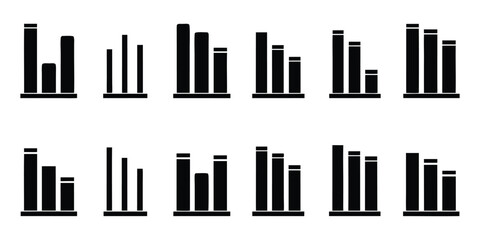 Collection of Black Bar Chart Icons Showing Different Data Trends and Variations graph statistics