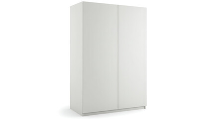 Naklejka premium A sleek modern white two-door wardrobe with a minimalist design and a smooth clean finish.