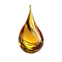 A single golden oil drop isolated on transparent background .