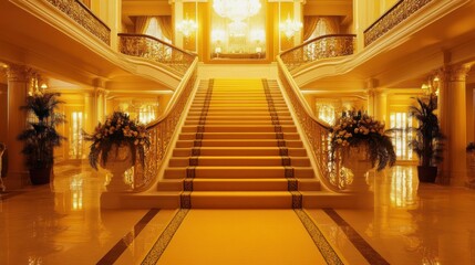 Grand opulent staircase in a luxurious mansion interior.