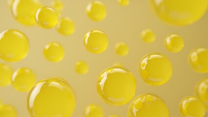 Floating spheres of yellow liquid create a mesmerizing, abstract and soothing background pattern.