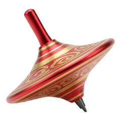 Wooden spinning top toy in red color with simple traditional design isolated on white background