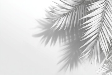 Monochrome palm leaves cast shadows on a light background