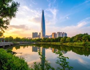 Naklejka premium Modern & Vibrant Korea: Trendy Cityscapes and K-Culture Vibes