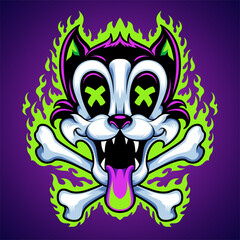 Cat head badge in cyberpunk style