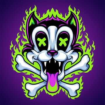 Cat head badge in cyberpunk style