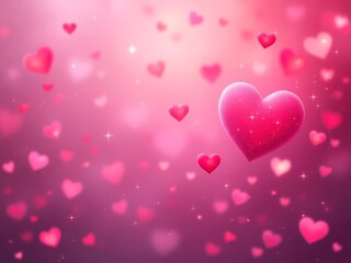 A romantic heart-themed background with glowing hearts and soft gradients.
