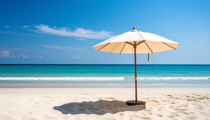 White beach umbrella, sunny tropical shore